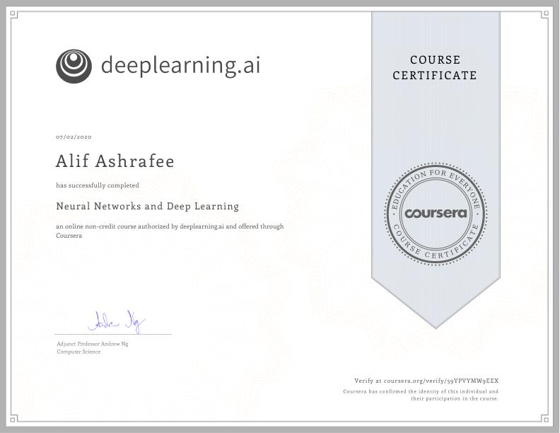 Coursera Neural Networks Certificate