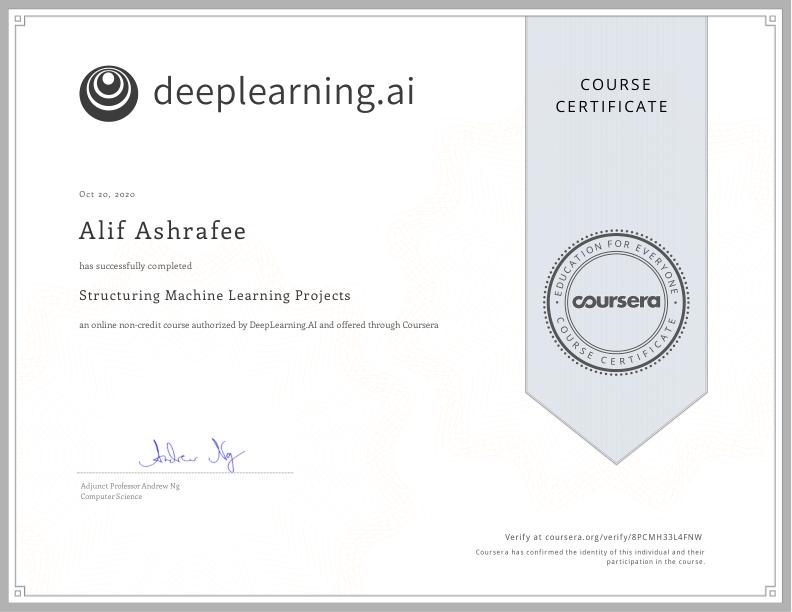 Coursera Structuring ML Projects Certificate