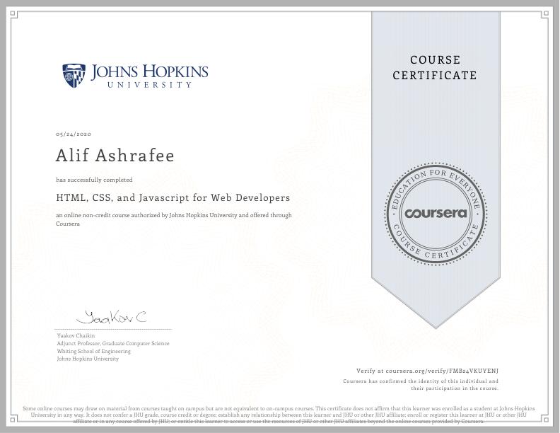 Coursera Web Developer Certificate