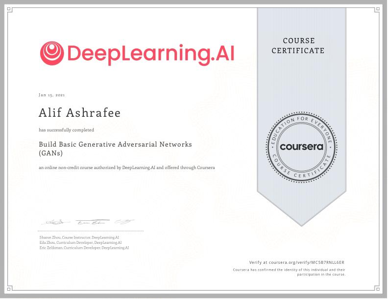 Coursera Basic GANs Certificate