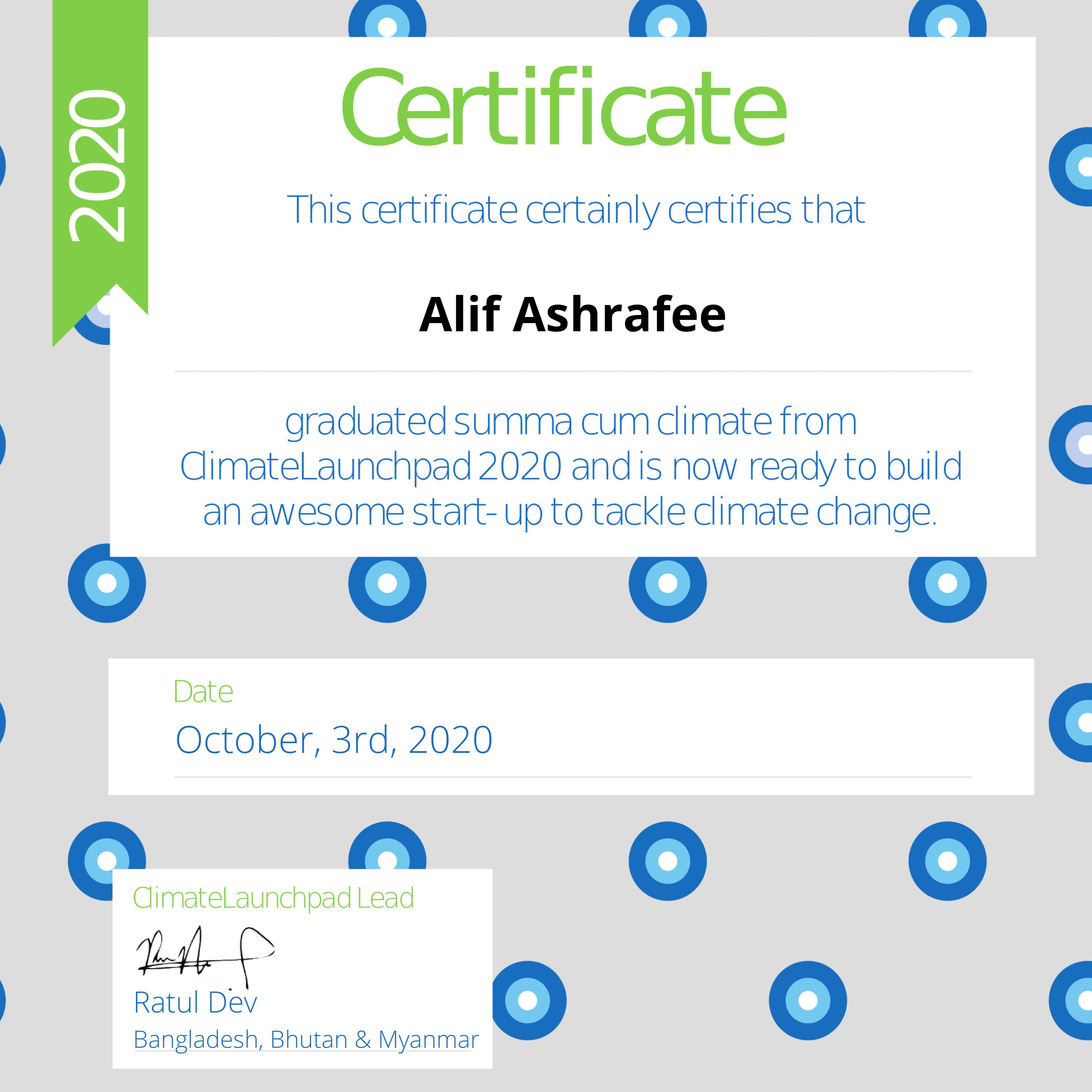 Climate Launchpad Certificate